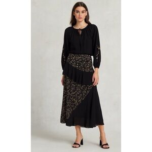 Lea & Viola Asymmetrical Tiered Ruffle Floral Print Midi Boho Skirt Size XS